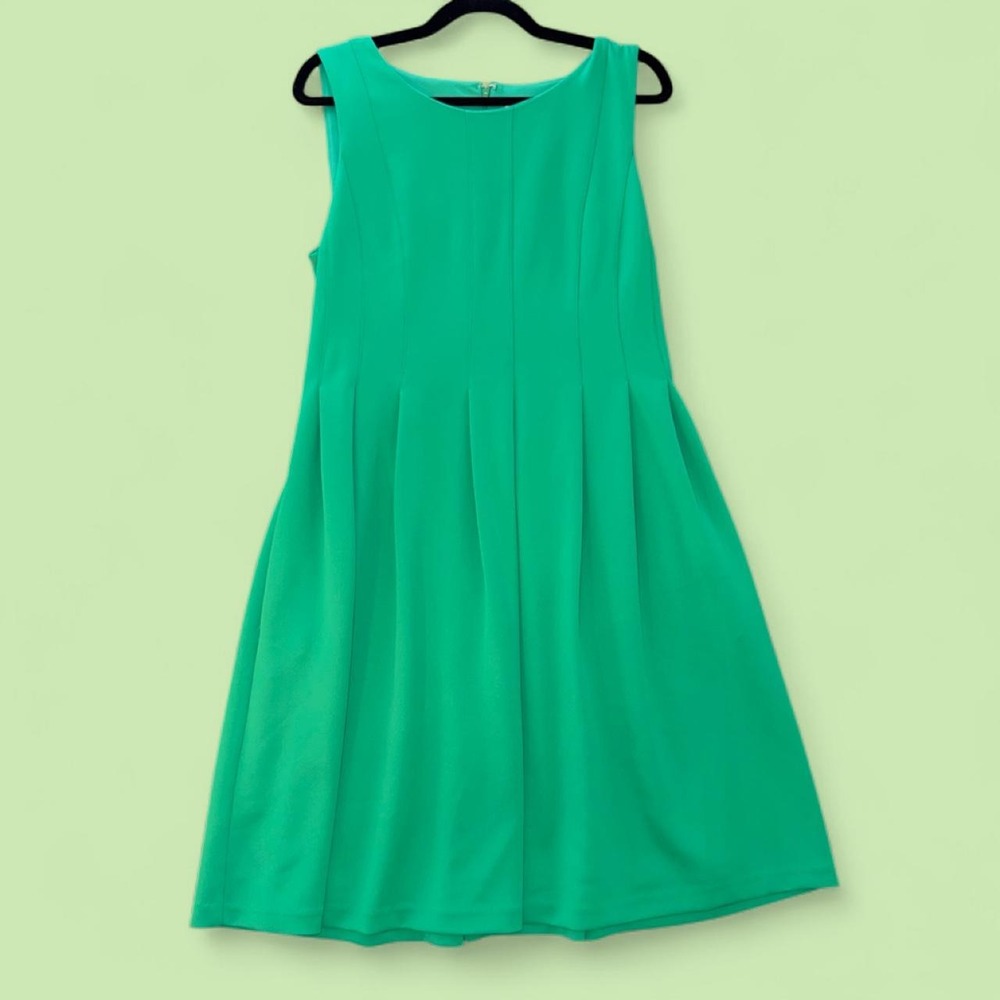 Calvin Klein Green Fit & Flare Sleeveless Dress Pleated Knee Length
